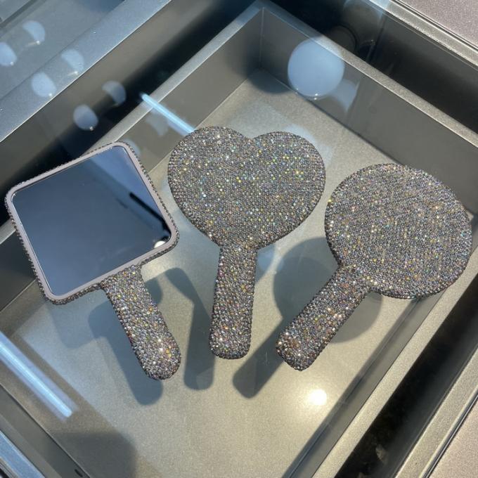 Rhinestone Heart Travel Portable Vanity Mirror Makeup Light Up For Makeup 10