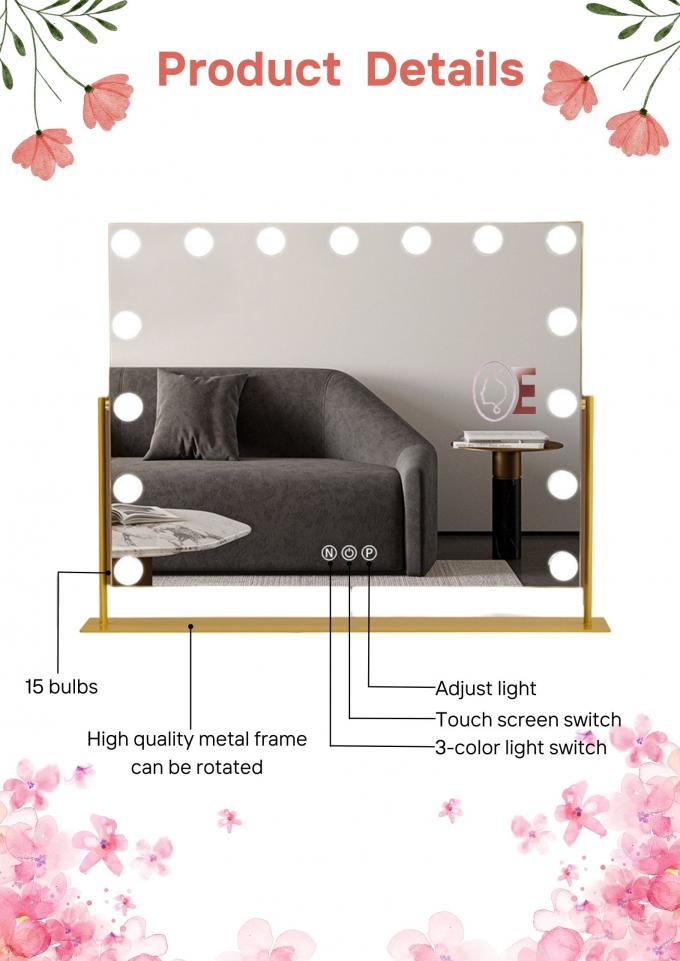 Square Illuminated Vanity Mirrors Rechargeable Makeup Mirror 3