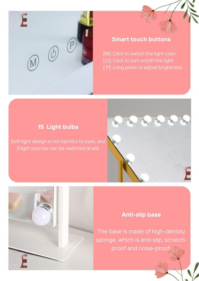 Square Illuminated Vanity Mirrors Rechargeable Makeup Mirror 6