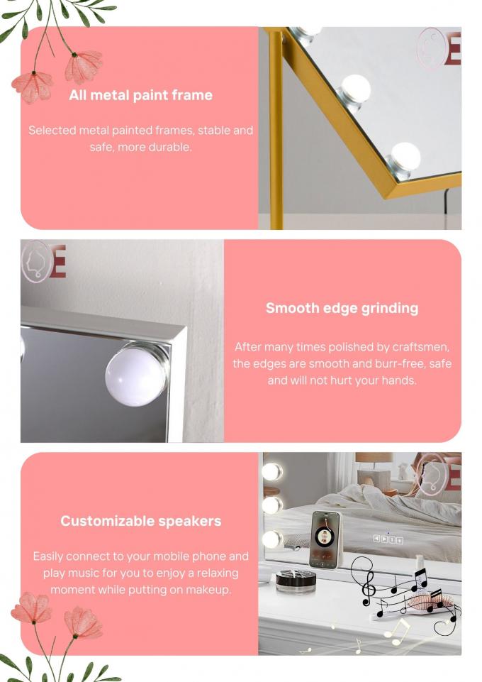 Square Illuminated Vanity Mirrors Rechargeable Makeup Mirror 7