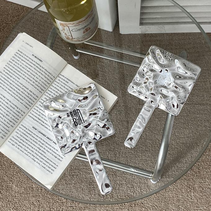 10.5*19*1cm Custom Logo Hand Held Mirror for Daily Makeup in Silver Square Shape 0