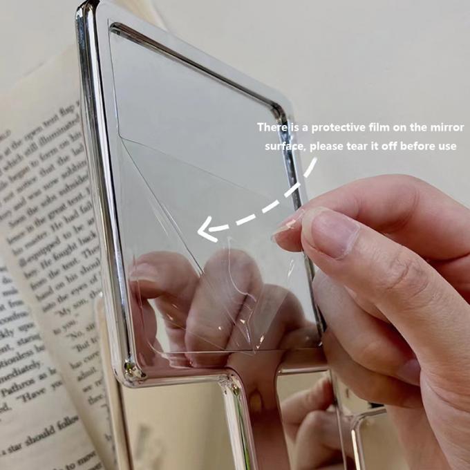 10.5*19*1cm Custom Logo Hand Held Mirror for Daily Makeup in Silver Square Shape 2