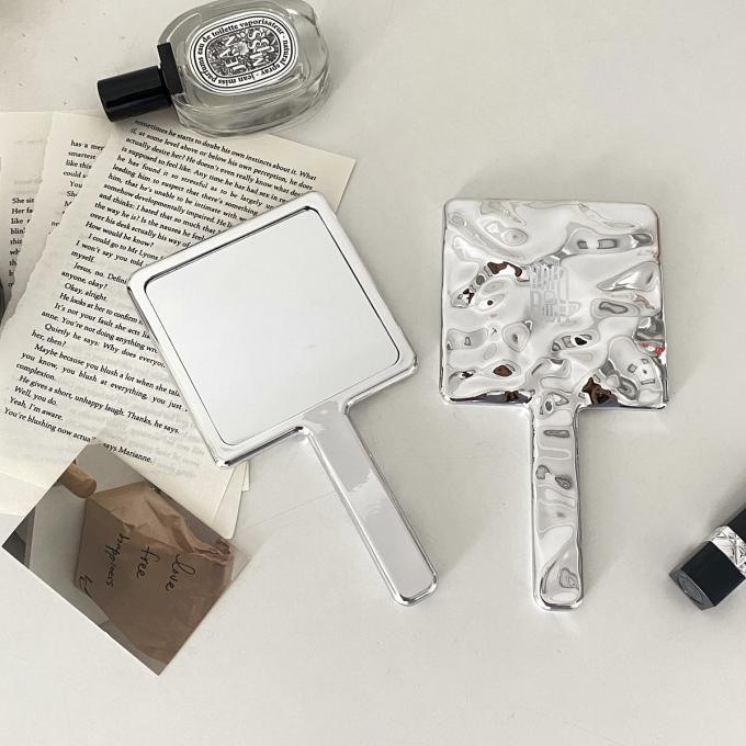 10.5*19*1cm Custom Logo Hand Held Mirror for Daily Makeup in Silver Square Shape 5