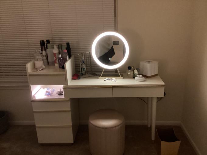 Bedroom Dressing Table Modern Dresser Desk with LED Mirror and MDF Panel Drawers 11