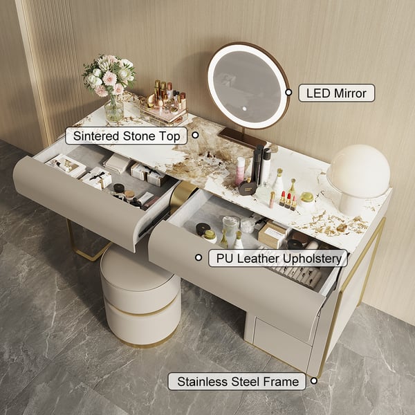 Dressing Table Makeup Mirror Set With Lights For Bedroom And Vanities Desk Drawers Furniture Designs 5