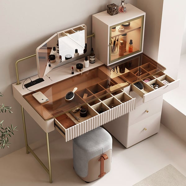 Modern Furniture Wood Vanity Dressing Table Makeup Mirror With Drawers 2