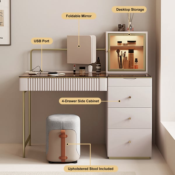 Modern Furniture Wood Vanity Dressing Table Makeup Mirror With Drawers 7