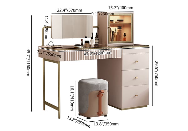 Modern Furniture Wood Vanity Dressing Table Makeup Mirror With Drawers 9
