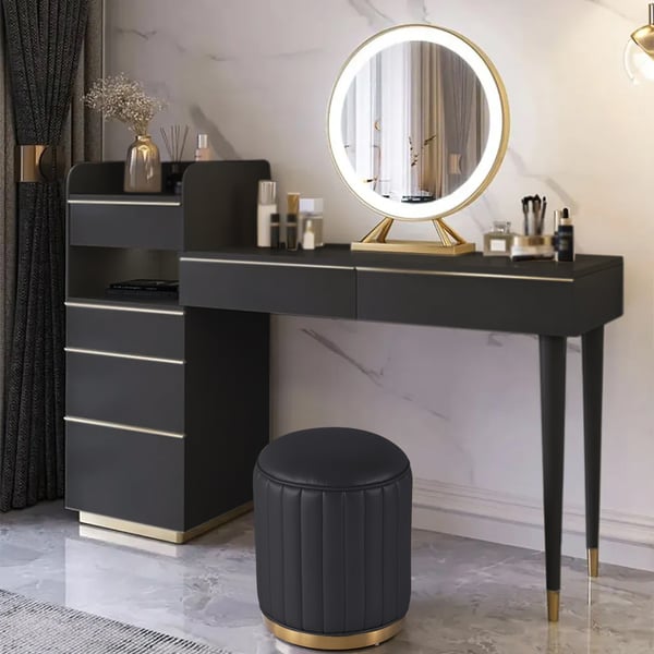 Bedroom Dressing Table Modern Dresser Desk with LED Mirror and MDF Panel Drawers 1