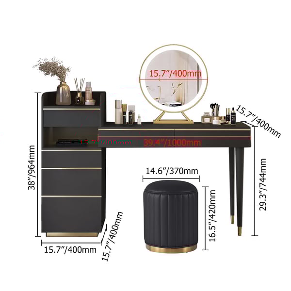 Bedroom Dressing Table Modern Dresser Desk with LED Mirror and MDF Panel Drawers 8