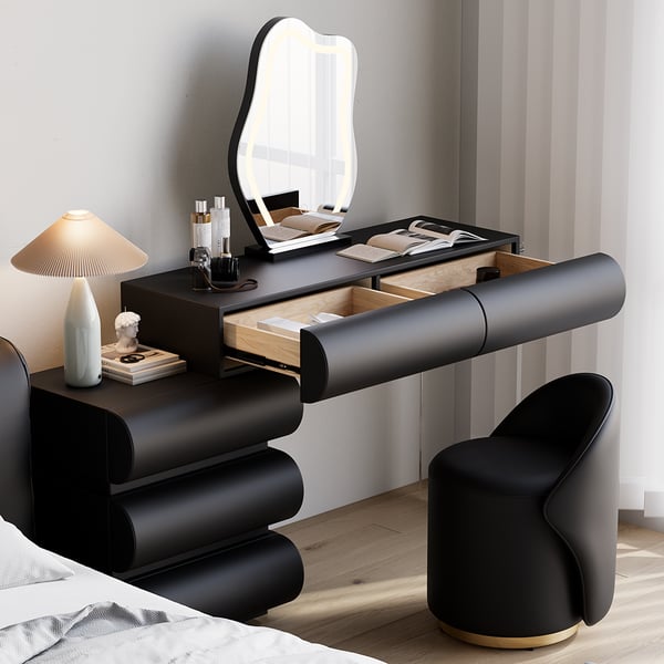 Wooden Floating Vanity Makeup Table Dresser With Led Mirror Bedroom 4