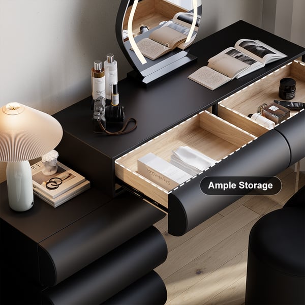 Wooden Floating Vanity Makeup Table Dresser With Led Mirror Bedroom 9