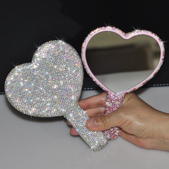 Rhinestone Heart Travel Portable Vanity Mirror Makeup Light Up For Makeup 7