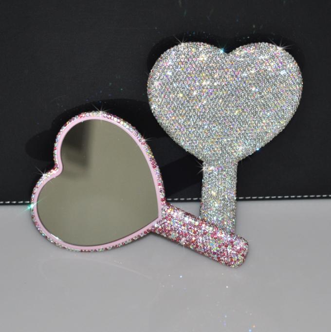 Rhinestone Heart Travel Portable Vanity Mirror Makeup Light Up For Makeup 6