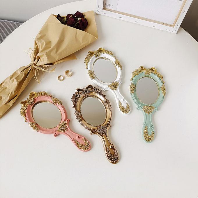 Functional Wood Glass Vintage Handheld Makeup Mirrors Portable Retro Mirror for Girls 3