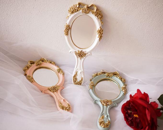 Functional Wood Glass Vintage Handheld Makeup Mirrors Portable Retro Mirror for Girls 5
