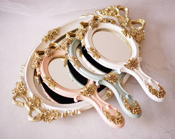 Functional Wood Glass Vintage Handheld Makeup Mirrors Portable Retro Mirror for Girls 6