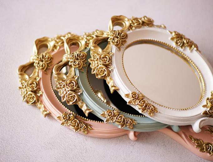 Functional Wood Glass Vintage Handheld Makeup Mirrors Portable Retro Mirror for Girls 8