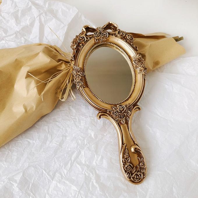 Functional Wood Glass Vintage Handheld Makeup Mirrors Portable Retro Mirror for Girls 9