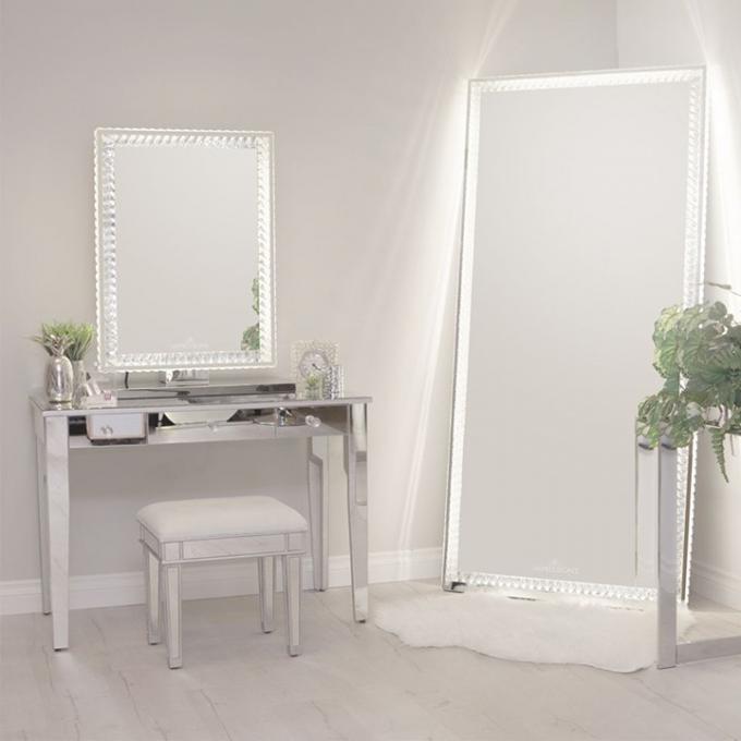 Led Light Up Full Length Floor Mirror For Bedroom Salon Vanity Crystals 0
