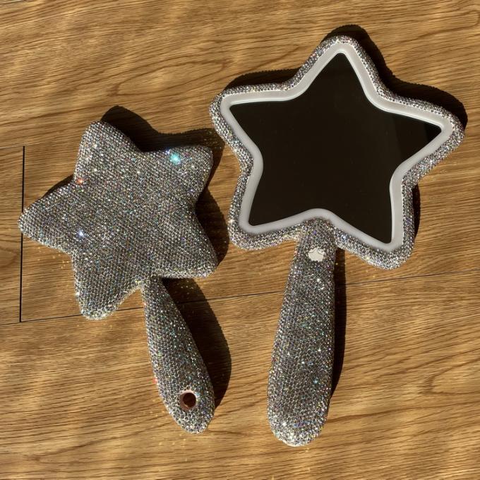 Long Handle Lighted Cosmetic Mirror Fashion Star Shaped Vintage Gold for Everyday 0
