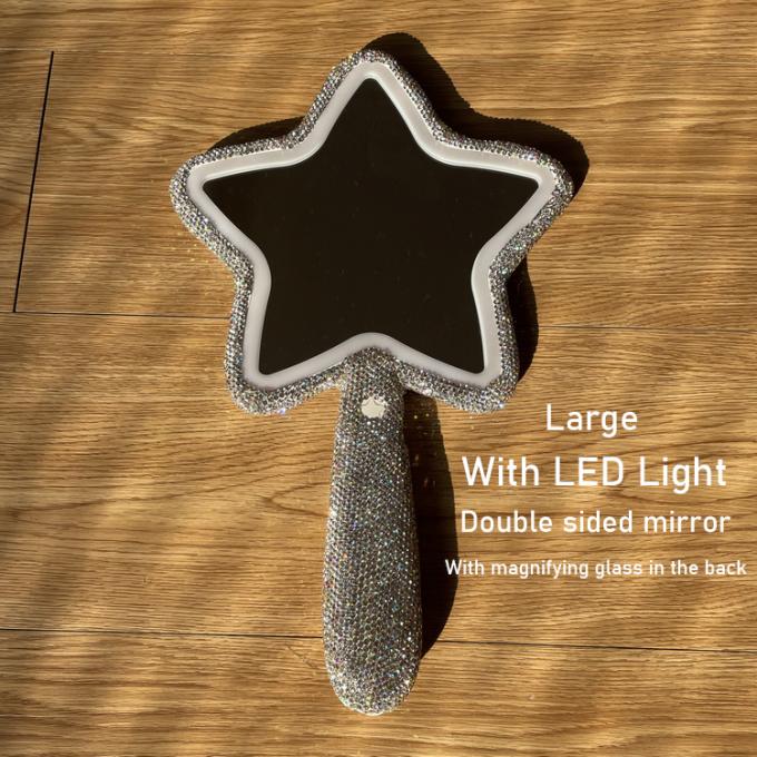 Long Handle Lighted Cosmetic Mirror Fashion Star Shaped Vintage Gold for Everyday 1