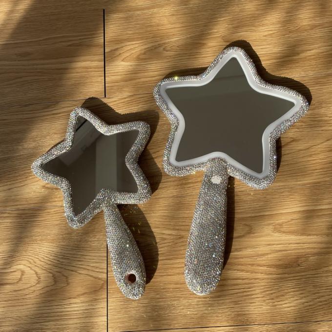 Long Handle Lighted Cosmetic Mirror Fashion Star Shaped Vintage Gold for Everyday 6
