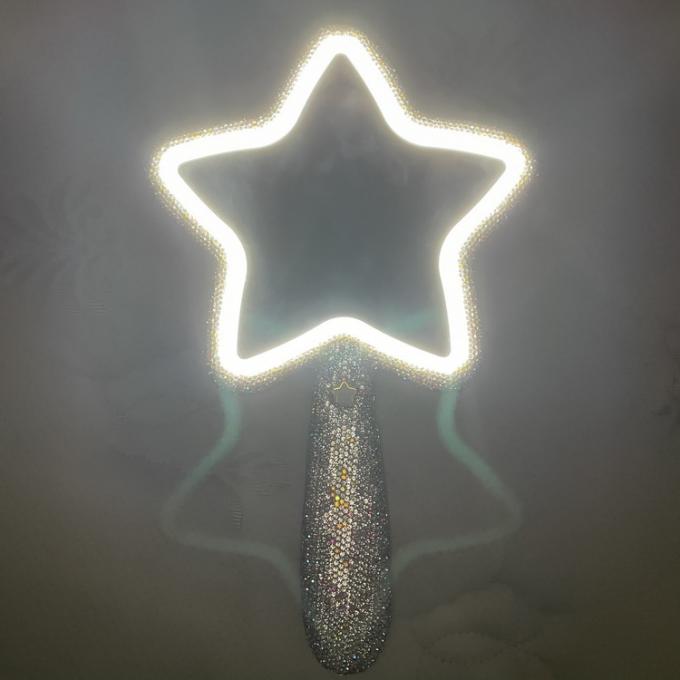 Long Handle Lighted Cosmetic Mirror Fashion Star Shaped Vintage Gold for Everyday 7