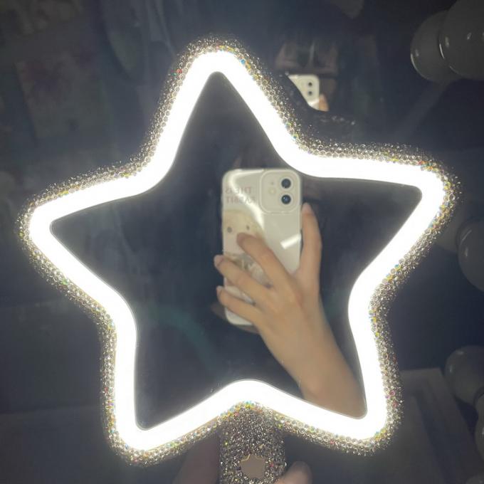 Long Handle Lighted Cosmetic Mirror Fashion Star Shaped Vintage Gold for Everyday 8