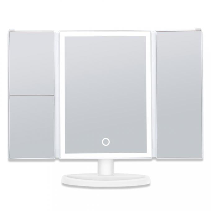 Touchscreen LED Trifold Vanity Mirror 10x Lighted Folding Travel Mirror 2