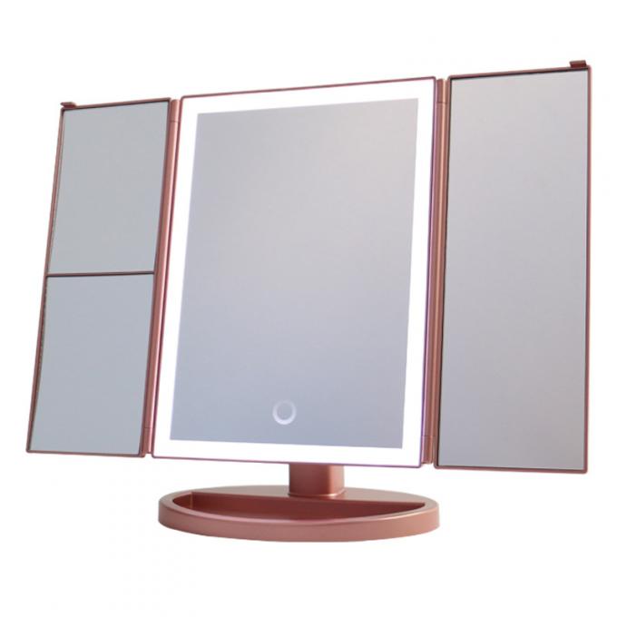 Touchscreen LED Trifold Vanity Mirror 10x Lighted Folding Travel Mirror 1