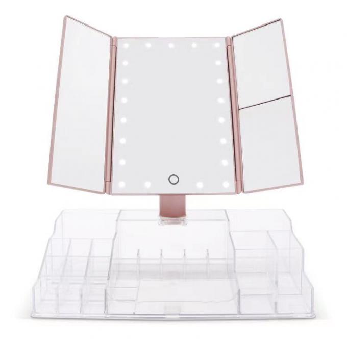 Touchscreen LED Trifold Vanity Mirror 10x Lighted Folding Travel Mirror 3