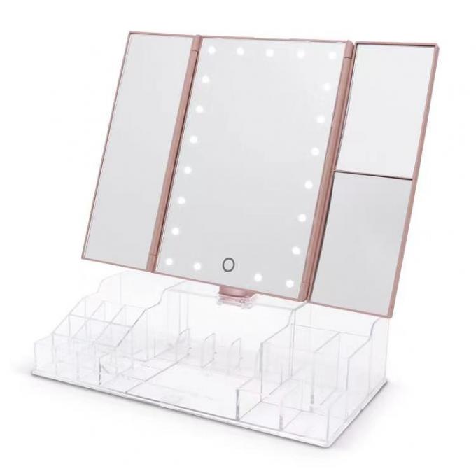 Touchscreen LED Trifold Vanity Mirror 10x Lighted Folding Travel Mirror 4