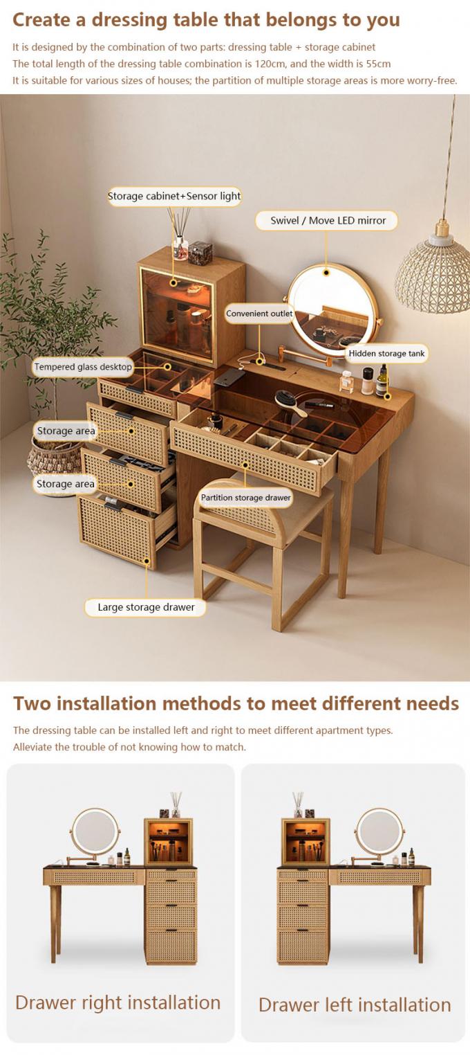 Solid Wood Corner Makeup Vanity Set Dressing Table Rotatable Mirror 1