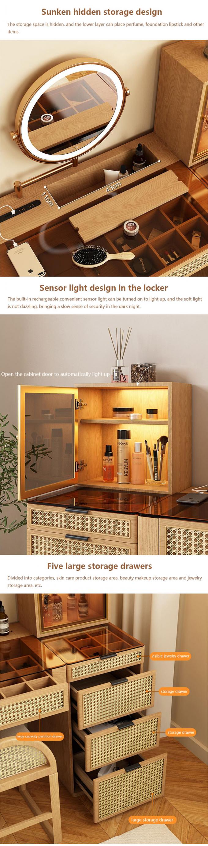 Solid Wood Corner Makeup Vanity Set Dressing Table Rotatable Mirror 3
