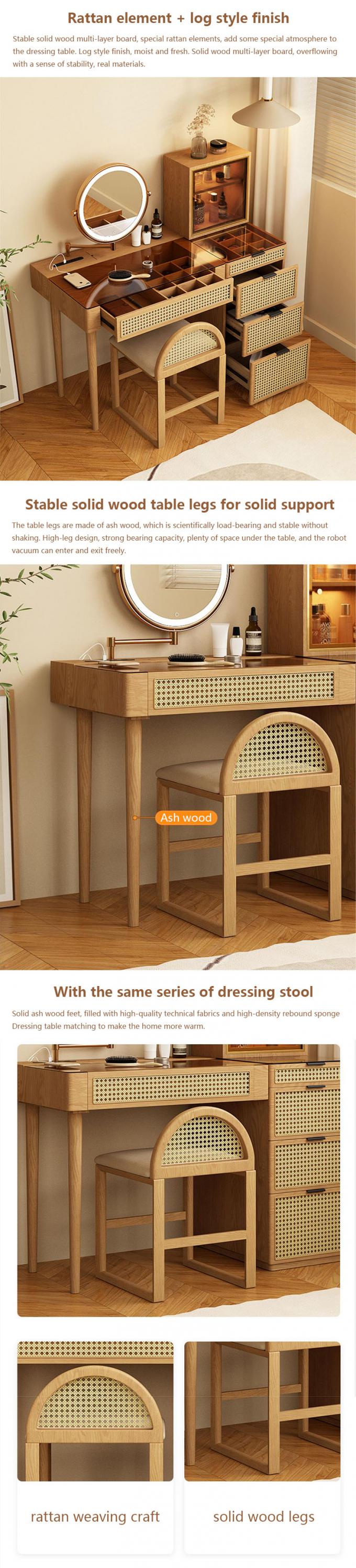 Solid Wood Corner Makeup Vanity Set Dressing Table Rotatable Mirror 4