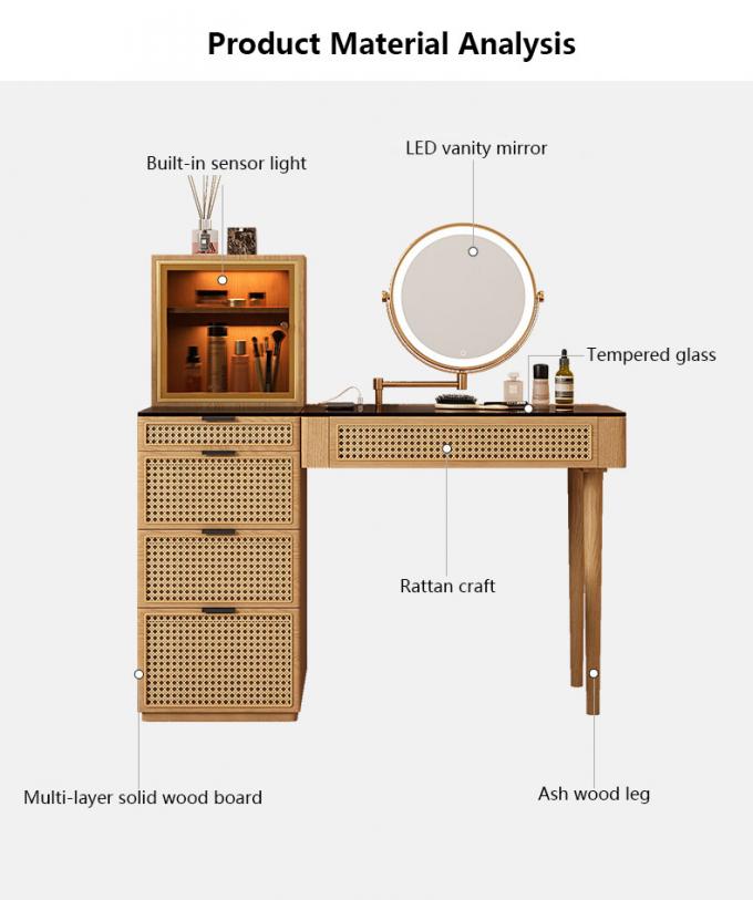 Solid Wood Corner Makeup Vanity Set Dressing Table Rotatable Mirror 5