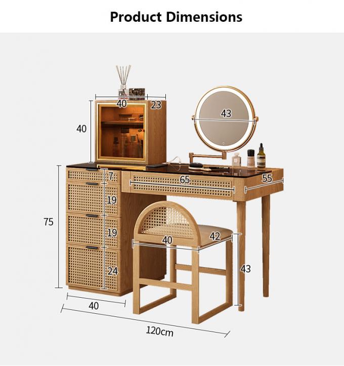 Solid Wood Corner Makeup Vanity Set Dressing Table Rotatable Mirror 6