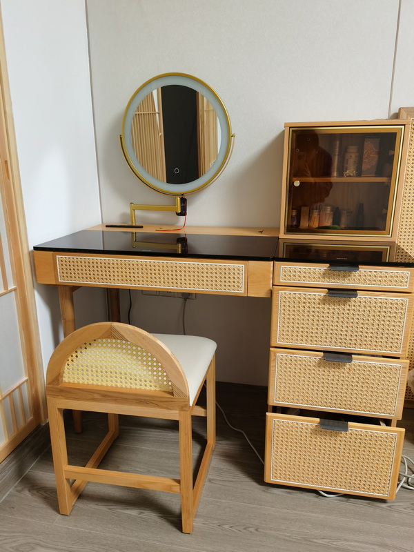 Solid Wood Corner Makeup Vanity Set Dressing Table Rotatable Mirror 8