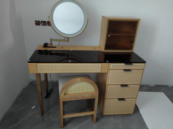 Solid Wood Corner Makeup Vanity Set Dressing Table Rotatable Mirror 9