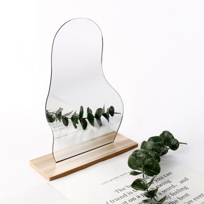 Curvy Portable Lighted Makeup Mirror Wood Stand For Vanity 4