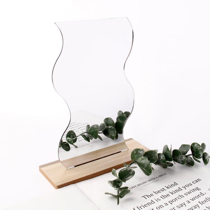 Curvy Portable Lighted Makeup Mirror Wood Stand For Vanity 5