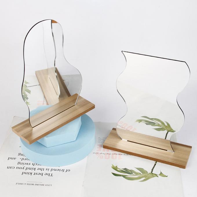 Curvy Portable Lighted Makeup Mirror Wood Stand For Vanity 8