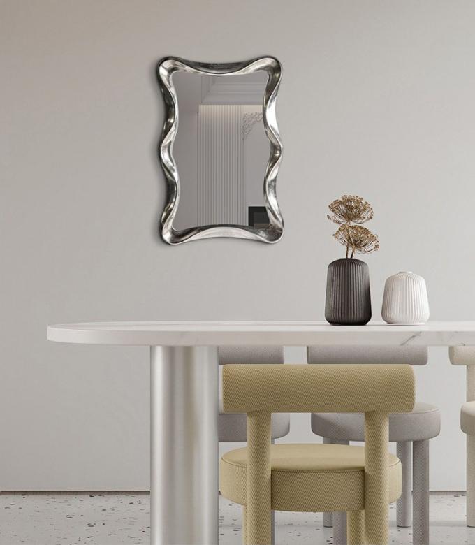 Wave Shape Wall Mounted Makeup Mirror Magnifying Silver Bathroom 4