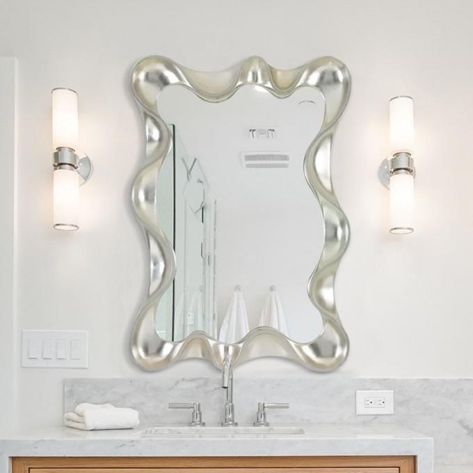 Wave Shape Wall Mounted Makeup Mirror Magnifying Silver Bathroom 8
