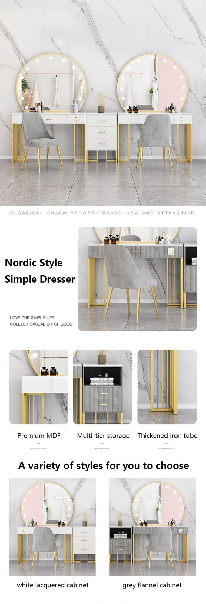 Nordic Standing Hollywood Mirror And Desk Dressing Table With Drawers 0