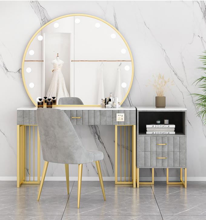 Nordic Standing Hollywood Mirror And Desk Dressing Table With Drawers 3