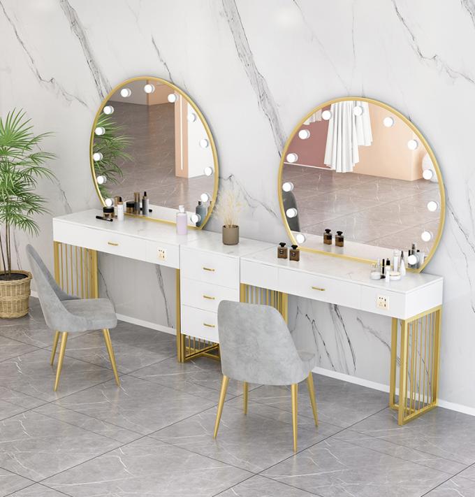 Nordic Standing Hollywood Mirror And Desk Dressing Table With Drawers 4