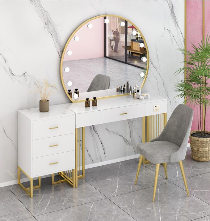 Nordic Standing Hollywood Mirror And Desk Dressing Table With Drawers 5