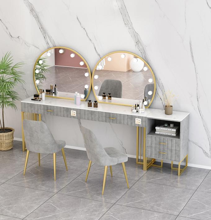 Nordic Standing Hollywood Mirror And Desk Dressing Table With Drawers 7